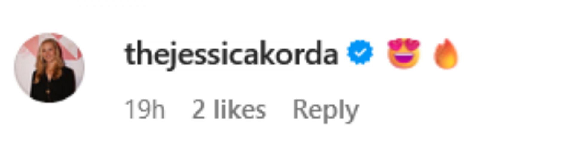 Screenshot of comment by Jessica Korda on Caroline Wozniacki&#039;s post. Credits - IG/ @carowozniacki