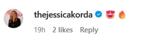 Screenshot of comment by Jessica Korda on Caroline Wozniacki's post. Credits - IG/ @carowozniacki