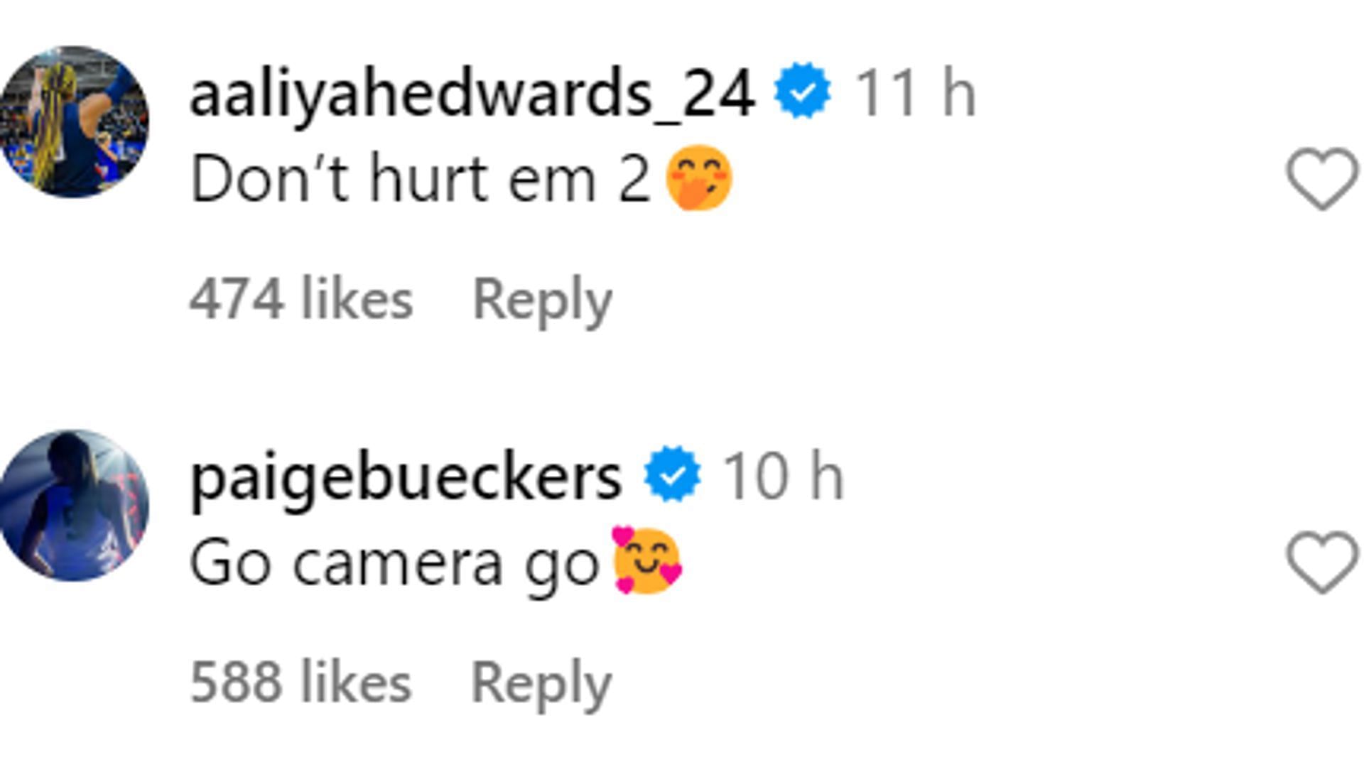 Aaliyah Edwards and Paige Bueckers were quick to appreciate Kamorea Arnold (Instagram screenshot)