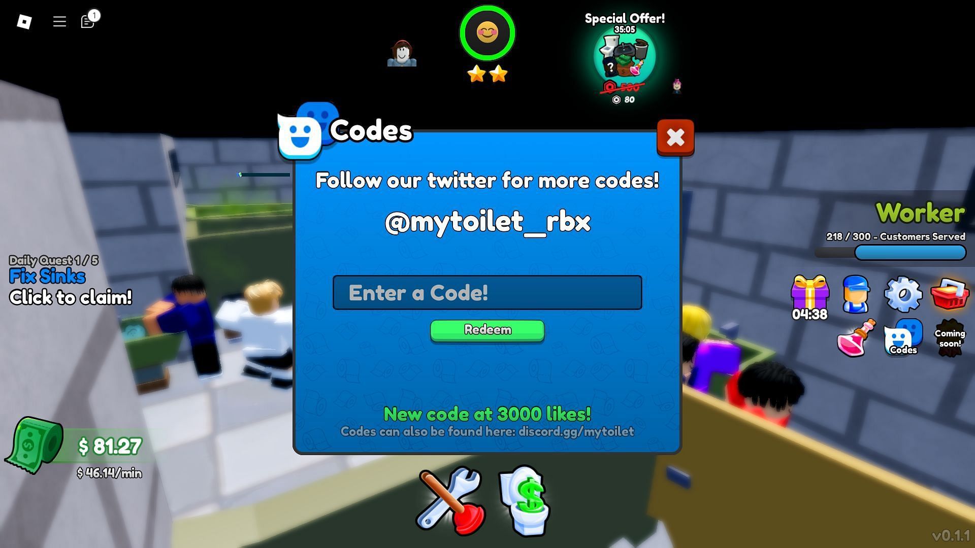 Code box in My Toilet (Image via Roblox)