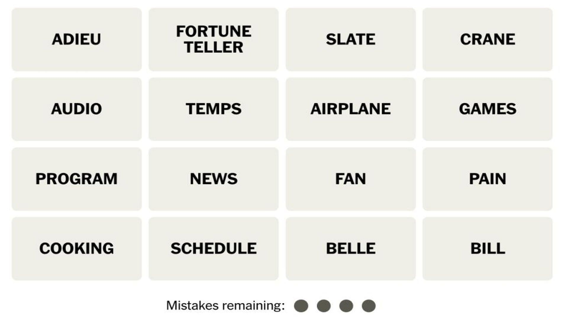 The NYT Connections words for today (Image via The New York Times)