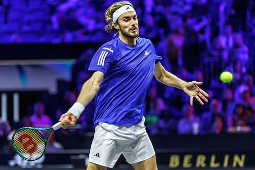 Stefanos Tsitsipas in action for Team Europe at the 2024 Laver Cup (Picture: Getty)