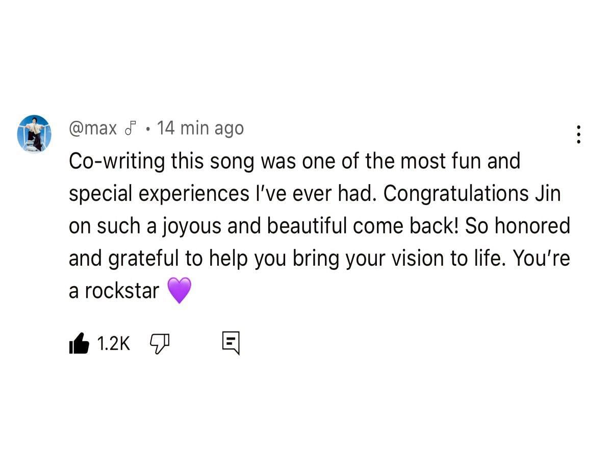 MAX left a supportive comment under the music video (Image via YouTube/@HYBELABELS)