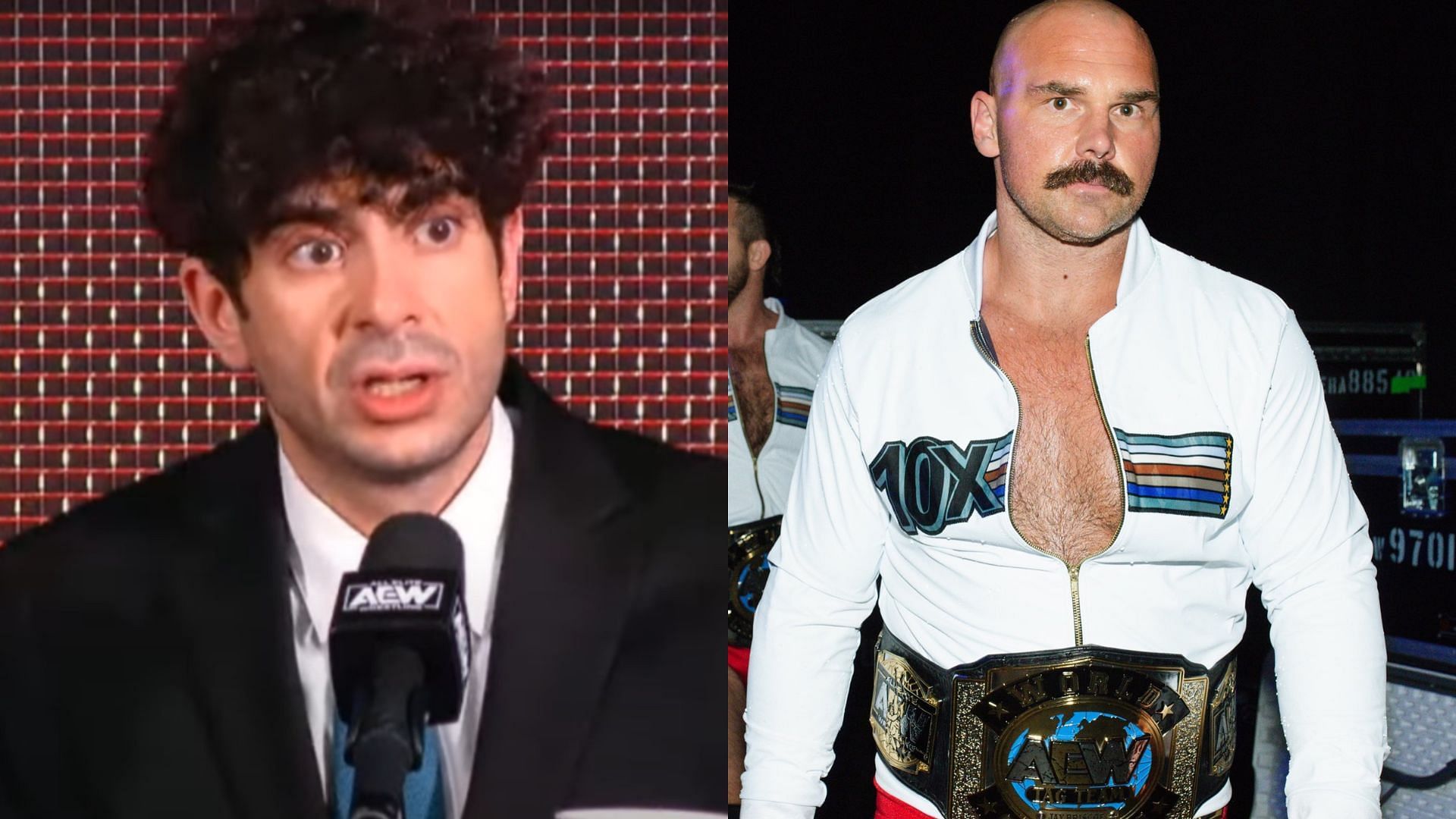 Tony Khan (left) and Dax Harwood (right). (Image credits: AEW YouTube channel &amp; Dax Harwood