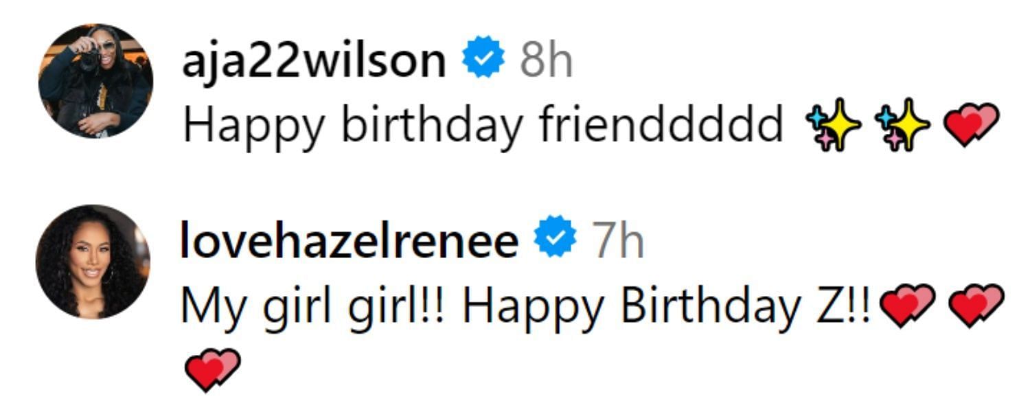 A&#039;ja Wilson and Hazel Renee commented on Savannah James&#039; post. (Photo: Screengrabbed from Savannah&#039;s IG post)