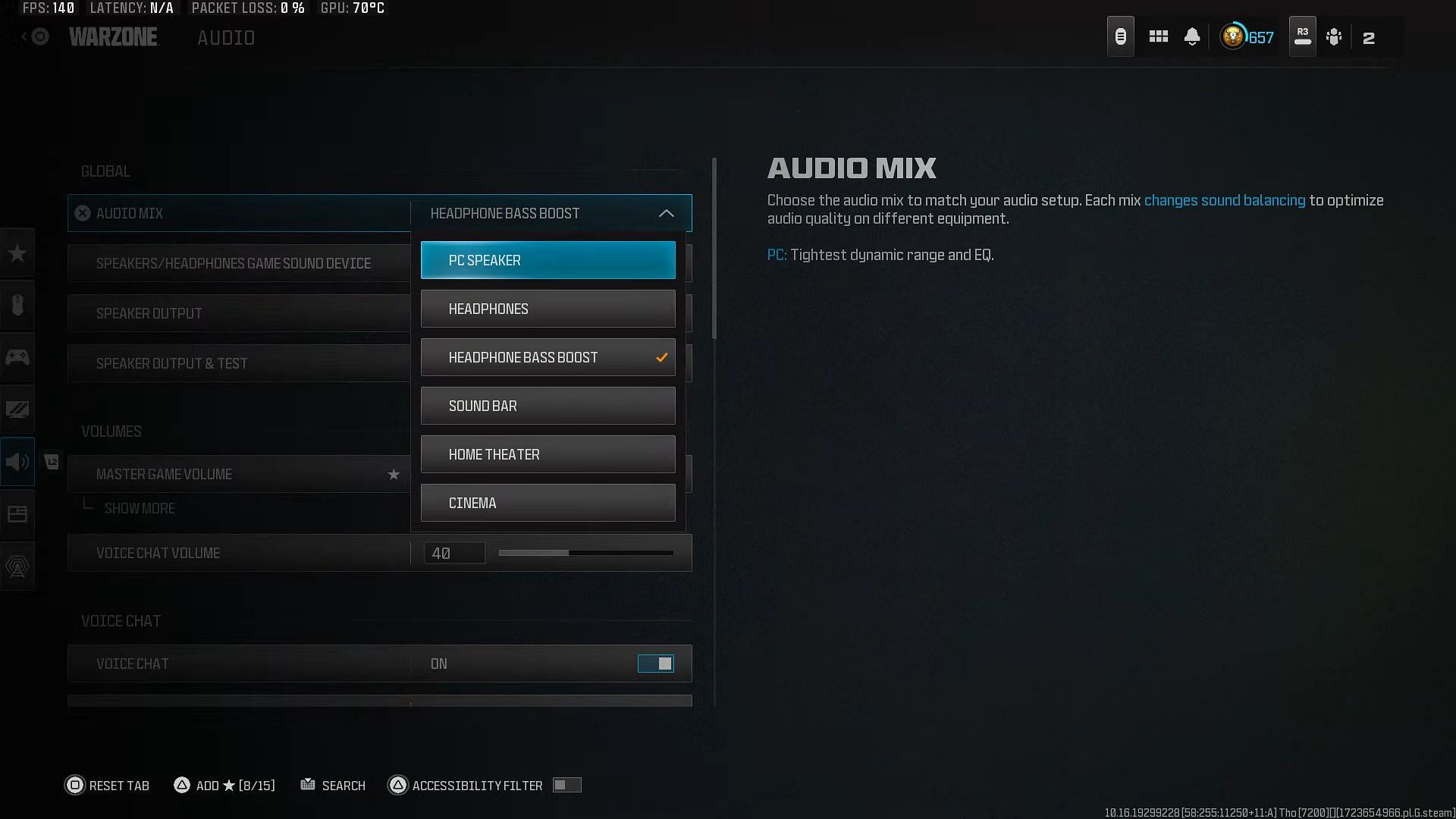 ArtIsWar Audio settings in Warzone (Image via Activision)