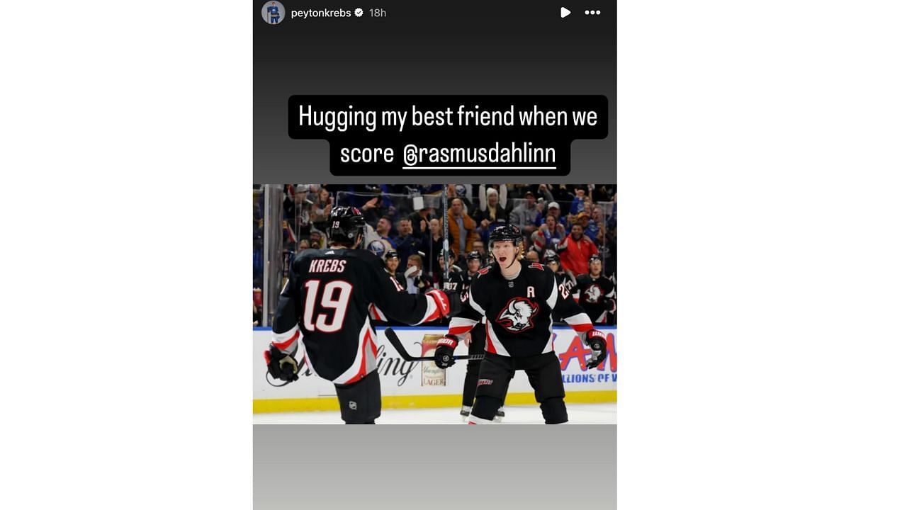 Peyton Krebs shared an Instagram story of Rasmus Dahlin (Instagram/peytonkrebs)