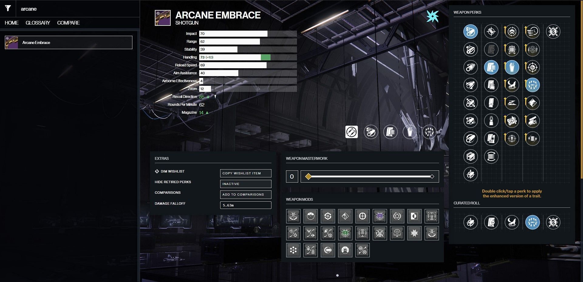 Arcane Embrace PvE god roll (Image via Bungie/D2Gunsmith)