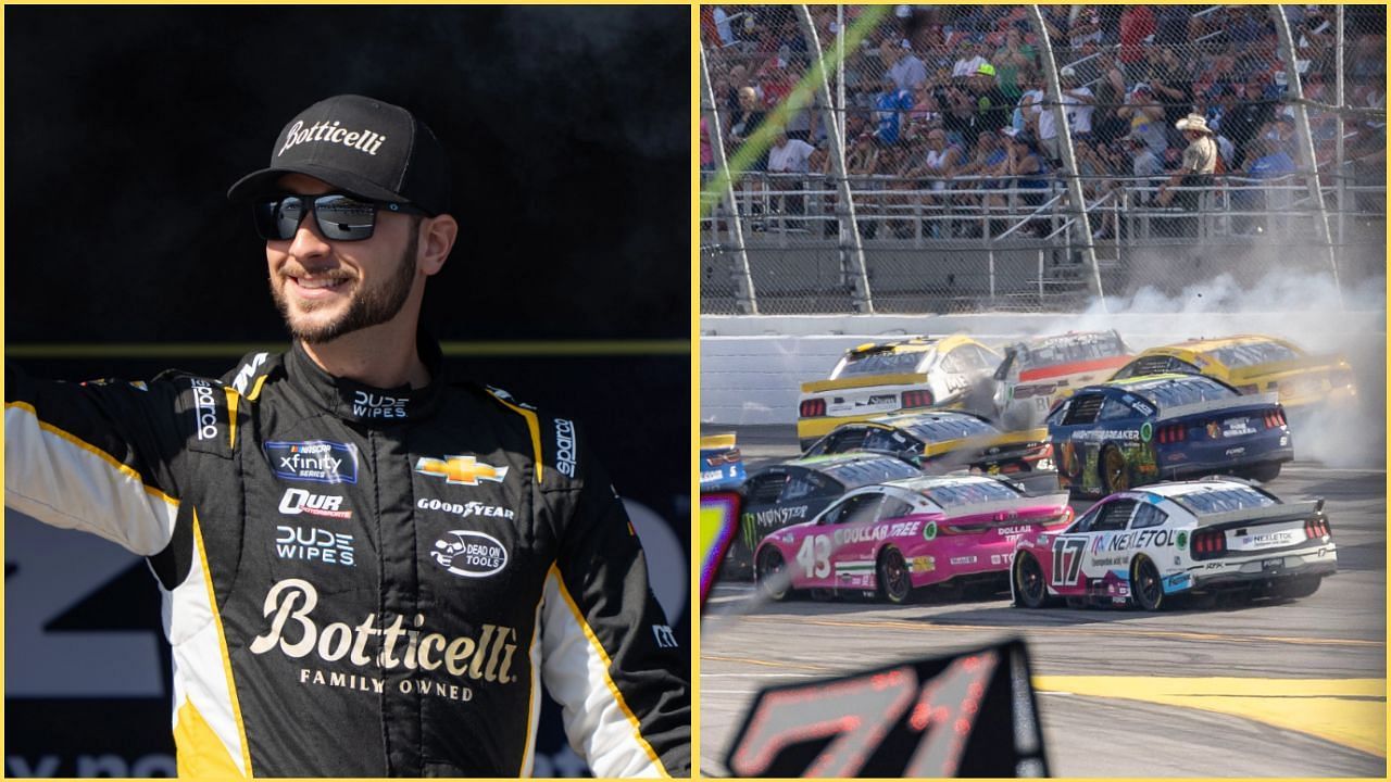 NASCAR driver Anthony Alfredo shared his POV of the massive pileup on Talladega Superspeedway. ( Source - Both images via IMAGN )