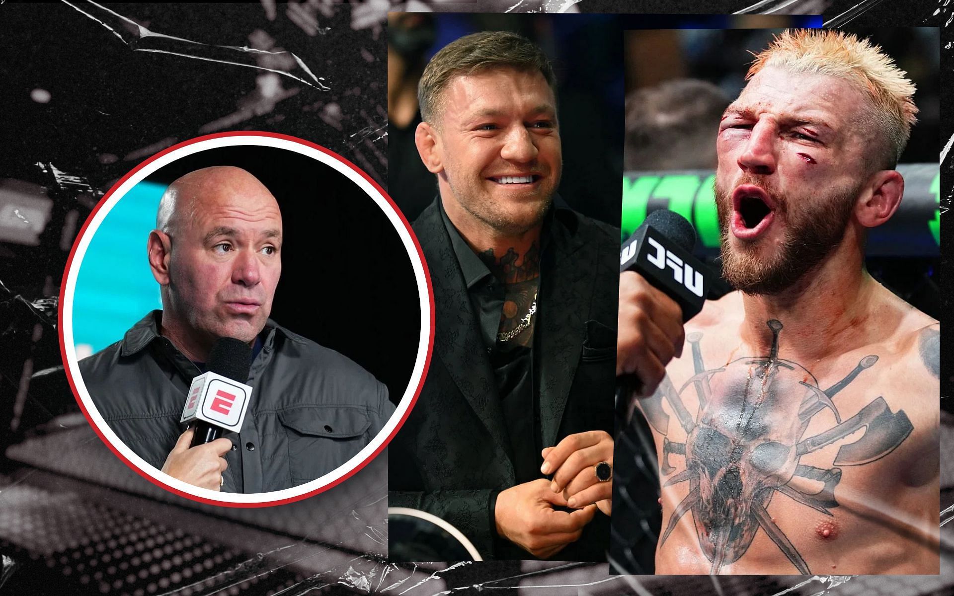 Dana White (inset) reacts to potential Conor McGregor (center) vs. Dan Hooker fight. [Images courtesy: Getty Images]