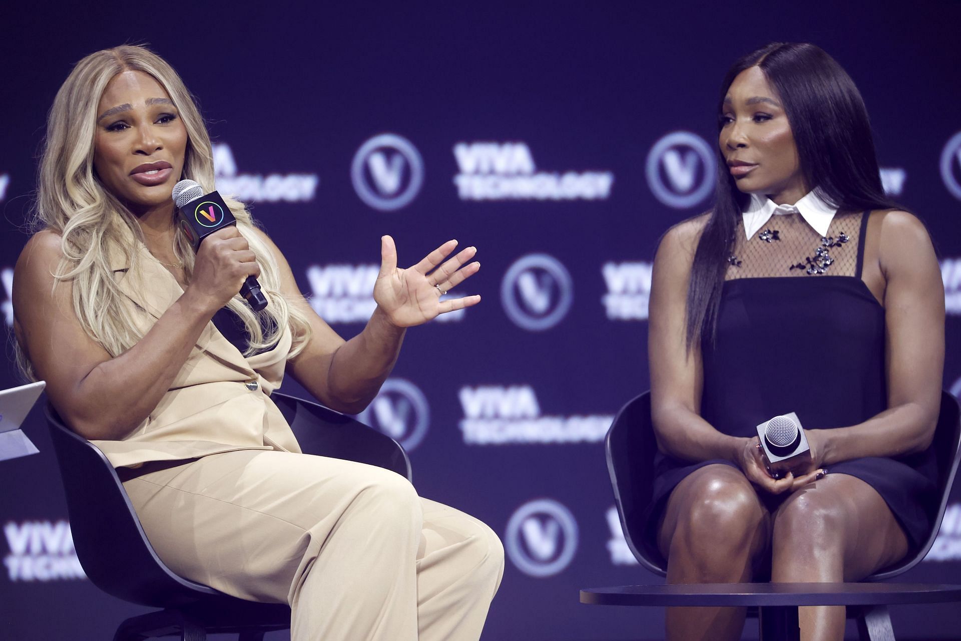 Serena Williams and Veus Williams at an event in Paris this year (Image Source: Getty)