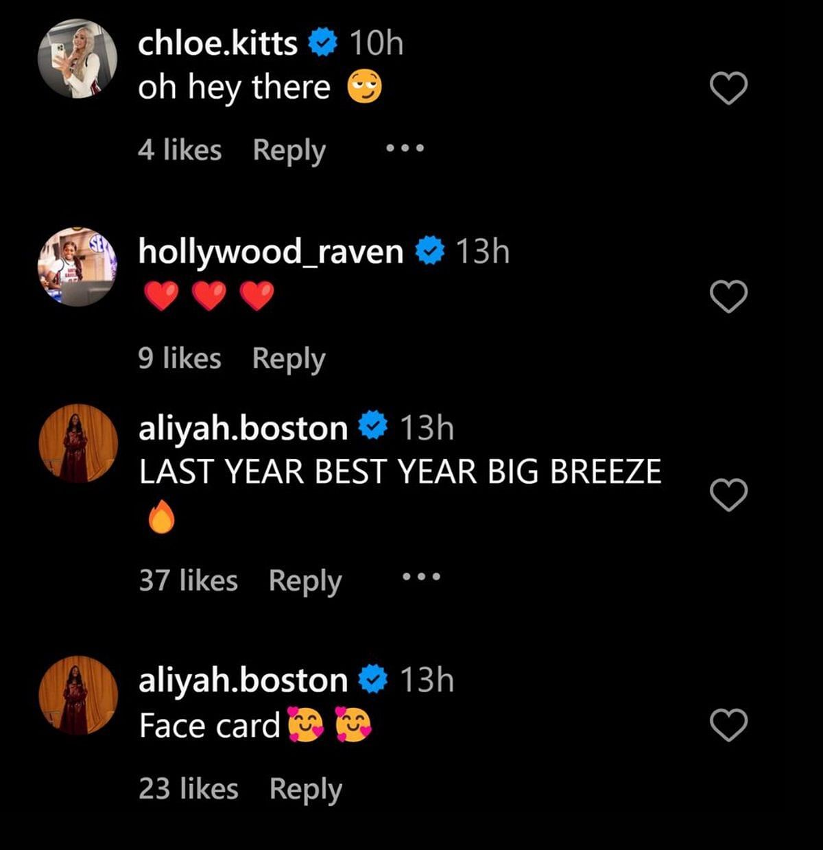 Hall&#039;s teammates commented on her IG post