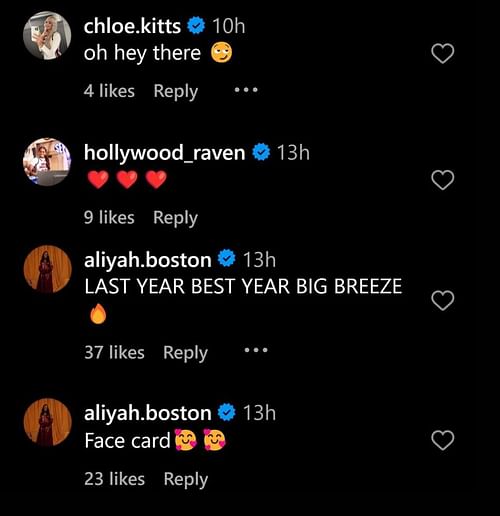 Hall's teammates commented on her IG post