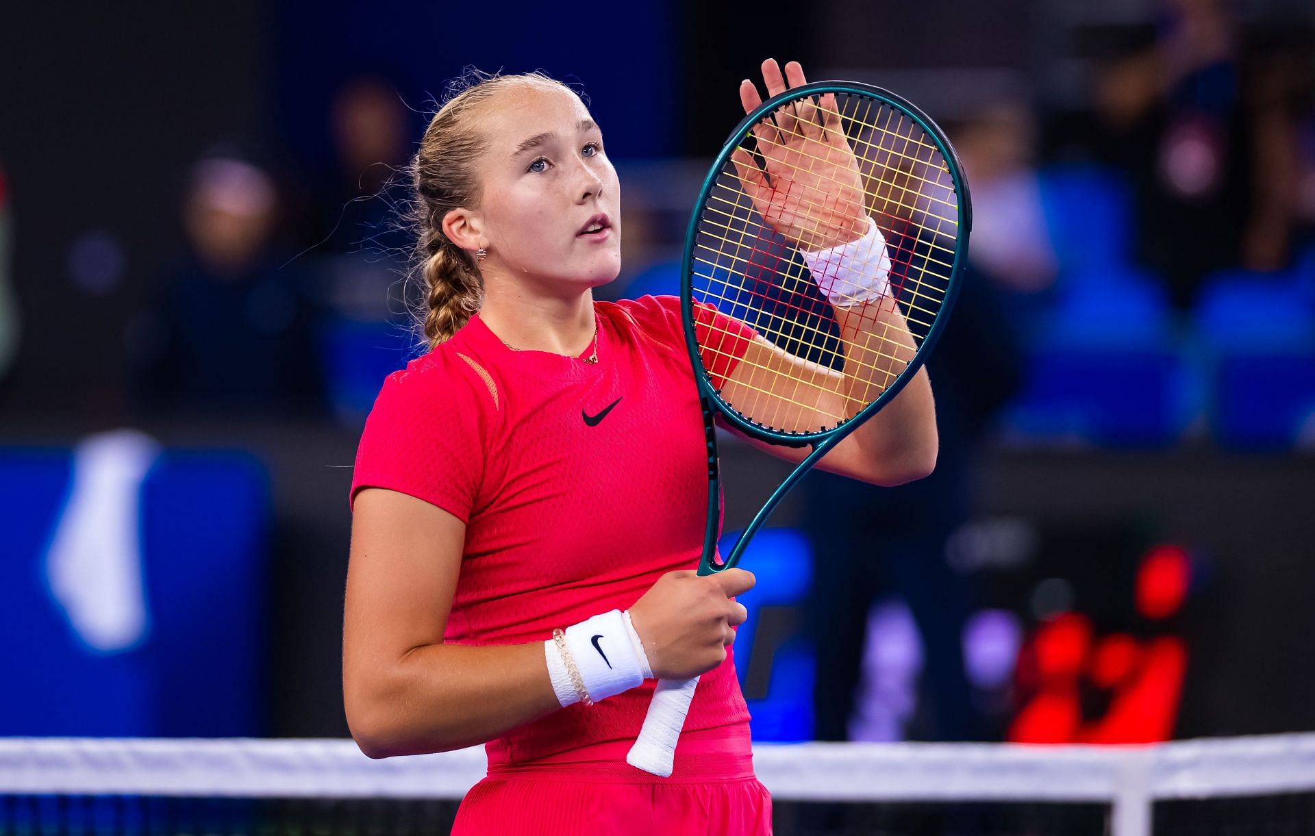 Andreeva reacts after her win in the 2024 Wuhan Open - Day 4 (Source: Getty)