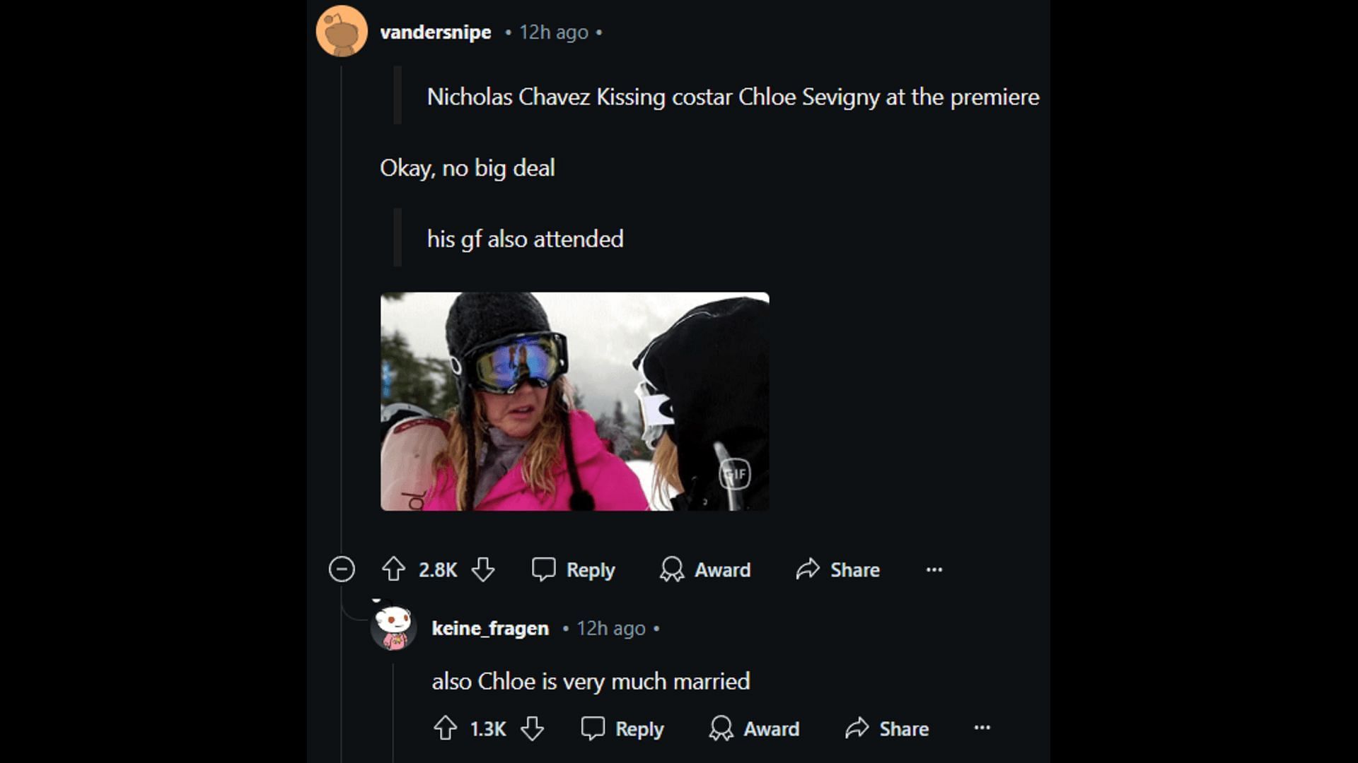 Reddit users comment on Nicholas and Chloe&#039;s kiss. (Image via Reddit)