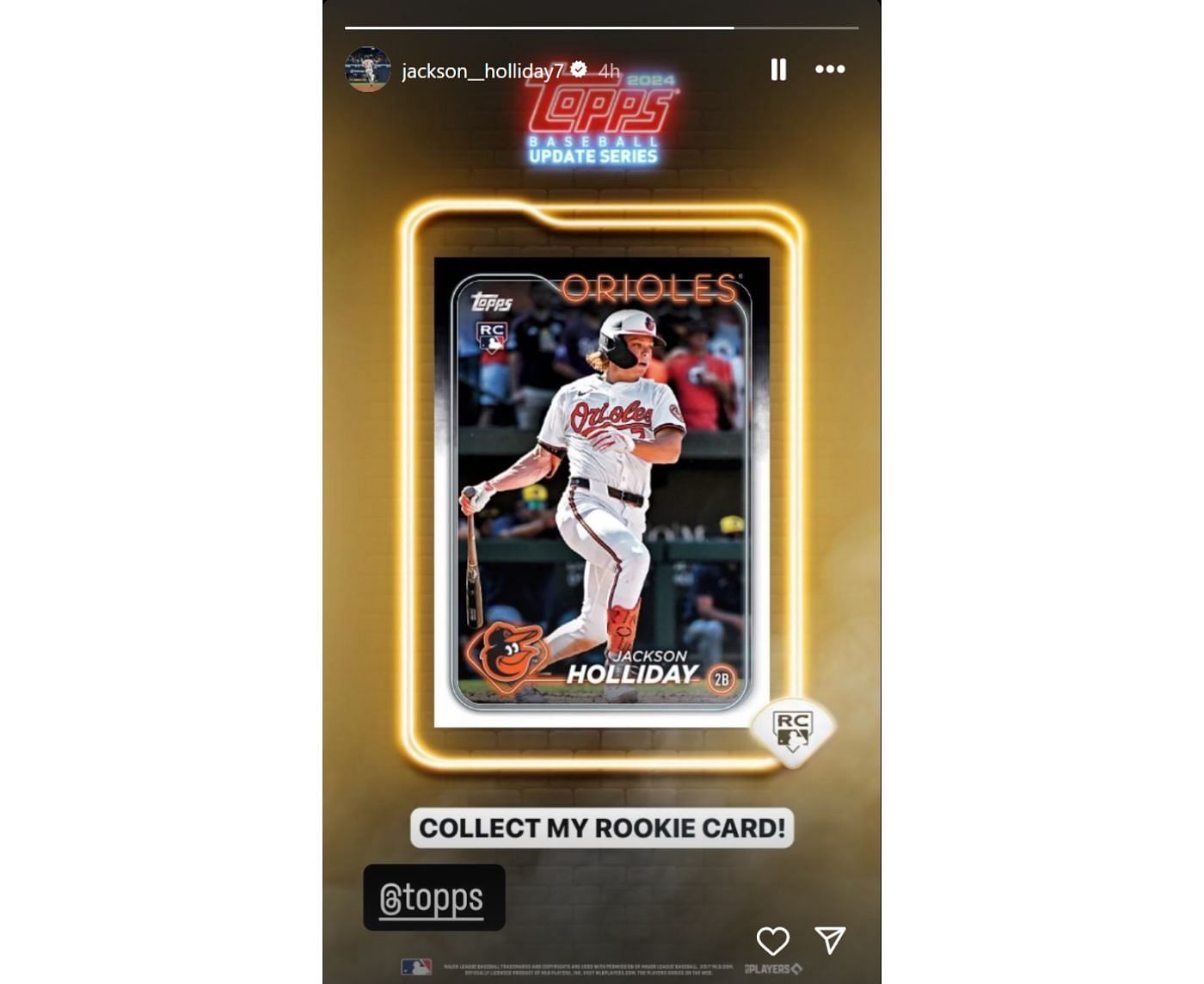 &quot;Collect my rookie card!&quot; - Jackson Holliday (Image via Holliday&#039;s Instagram)