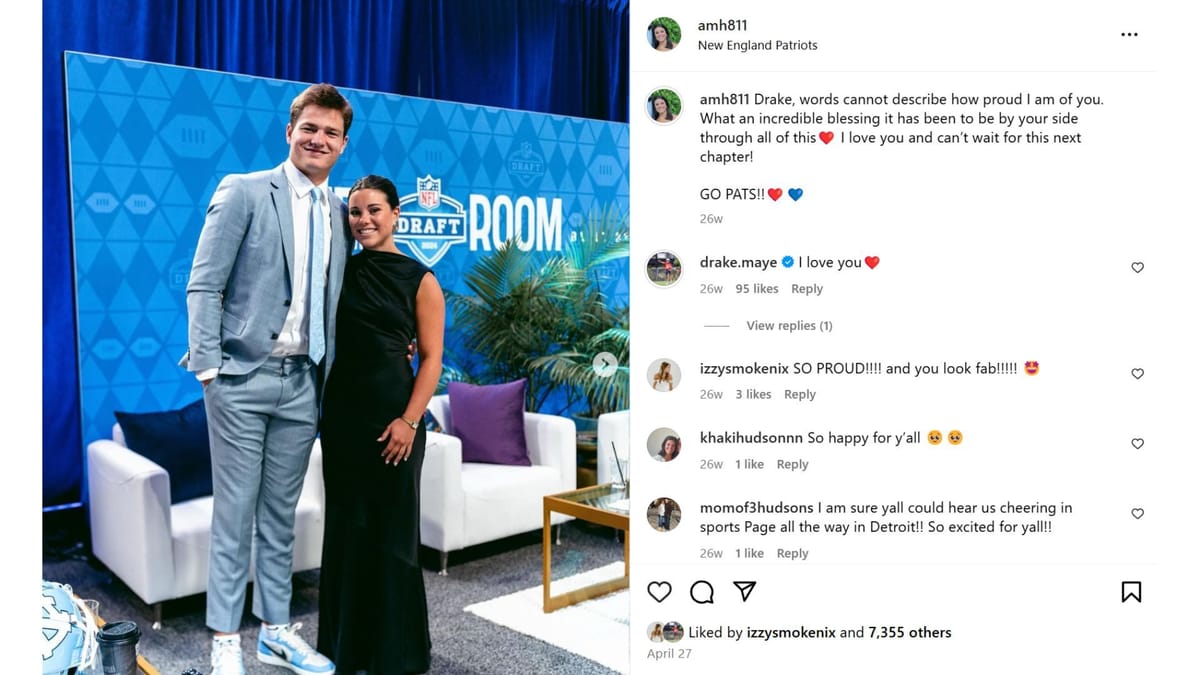 Drake Maye sends love as girfriend Ann Hudson pens heartfelt note for ...