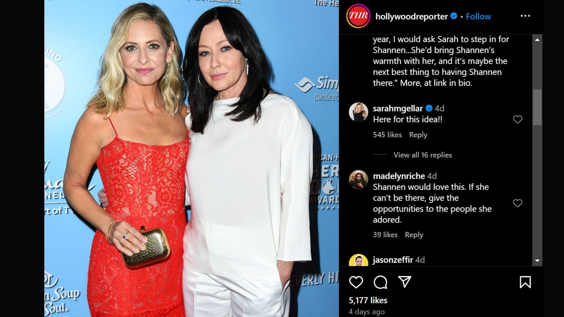 Gellar&#039;s comment on THR&#039;s article post (Image via Instagram/@hollywoodreporter)