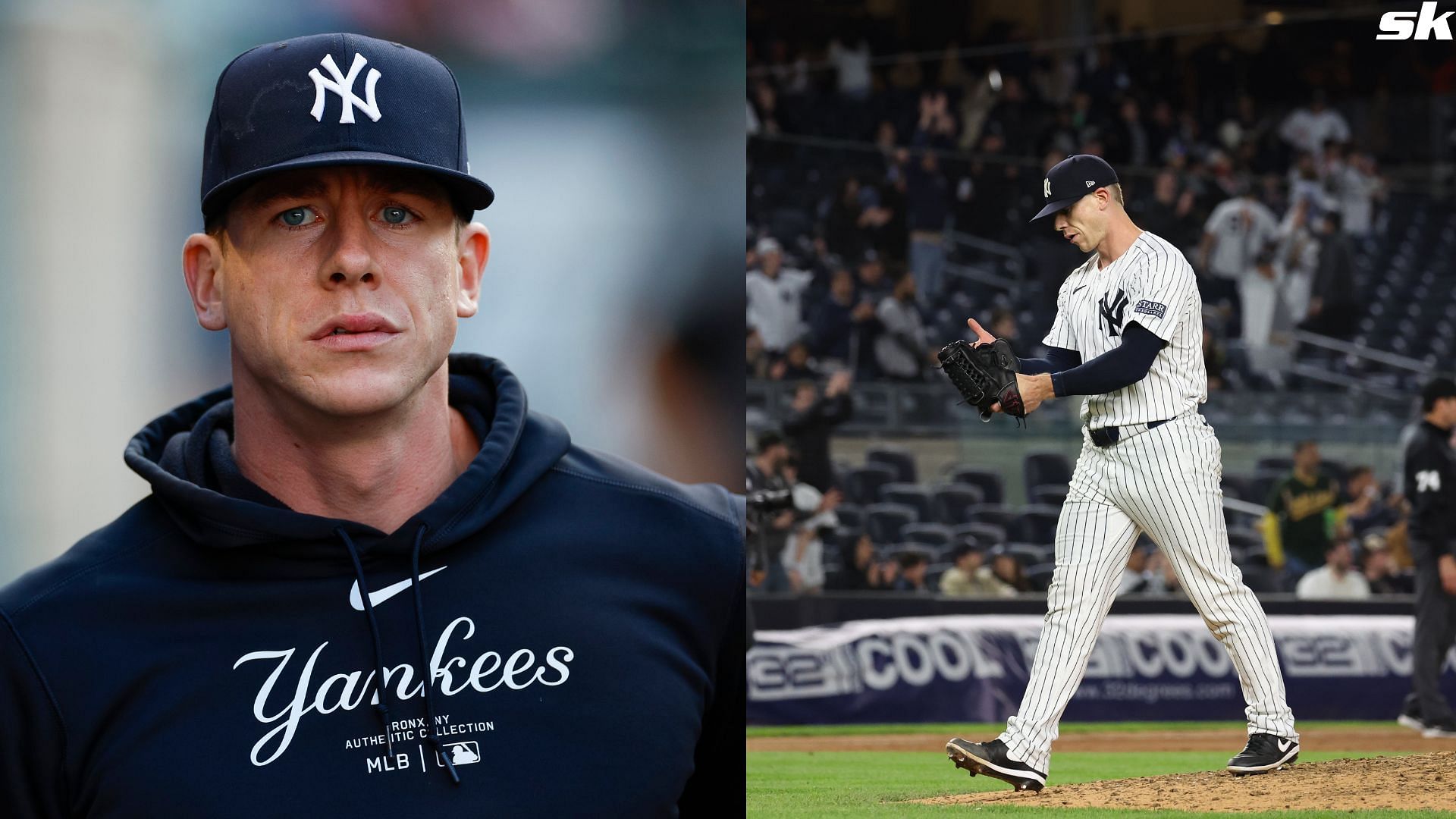 Ian Hamilton of the New York Yankees walks through the dugout prior to a game against the Los Angeles Angels at Angel Stadium of Anaheim (Source: Getty)