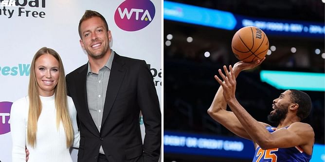 In Pictures: Caroline Wozniacki and husband David Lee cheer his former team New York Knicks on to victory over Indiana Pacers at Madison Square Garden