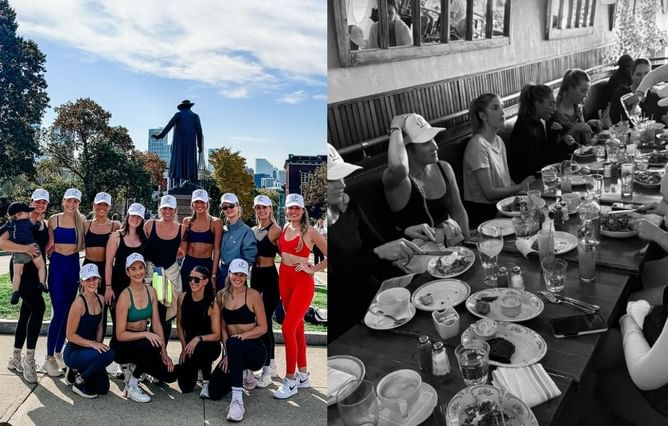 Brad Marchand's wife Katrina joins other Bruins ladies for outdoor workout and cozy dinner before Frozen Frenzy Day