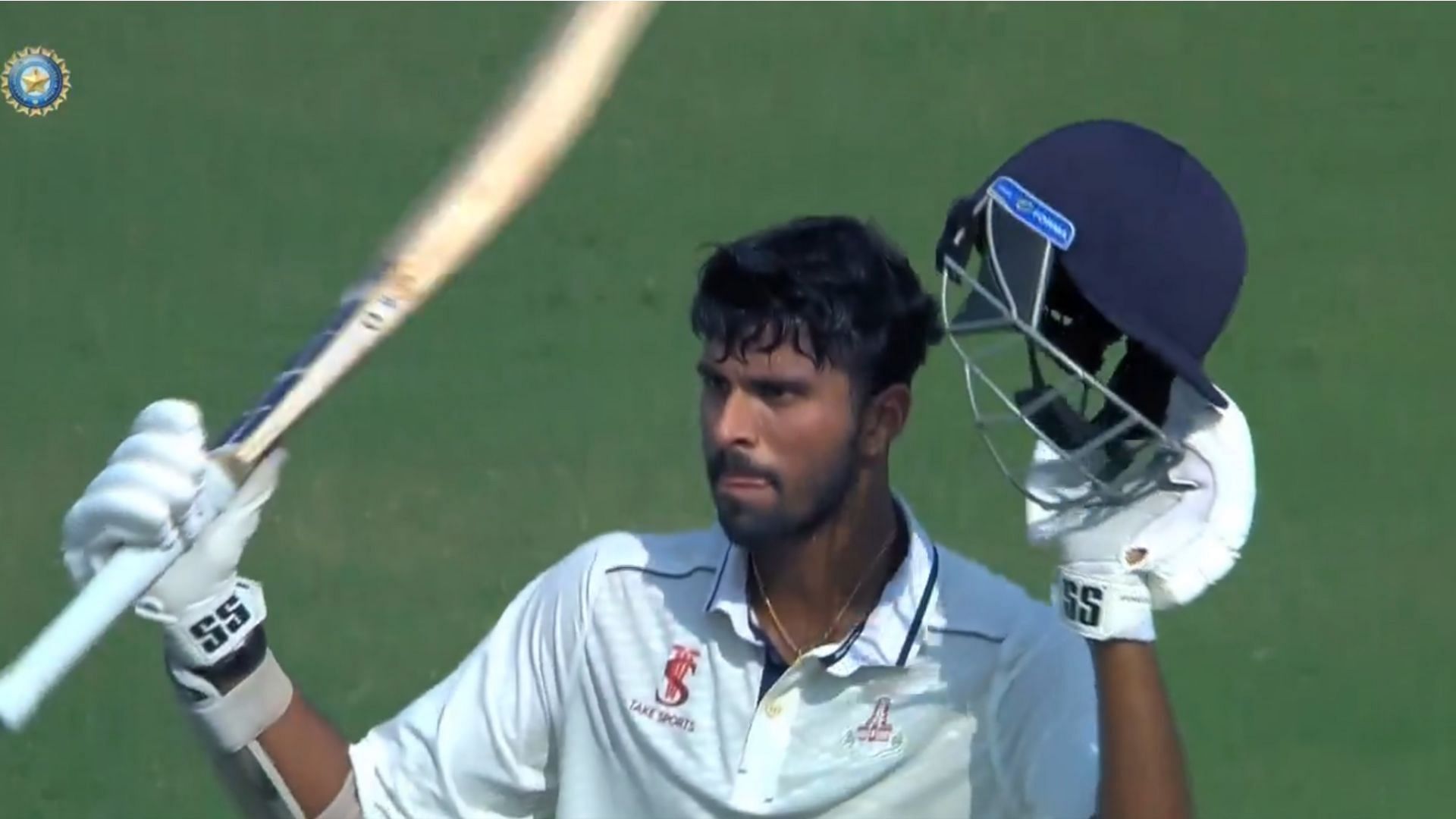 Washington Sundar celebrates his century for Tamil Nadu against Delhi (Image credits: BCCI Domestic)