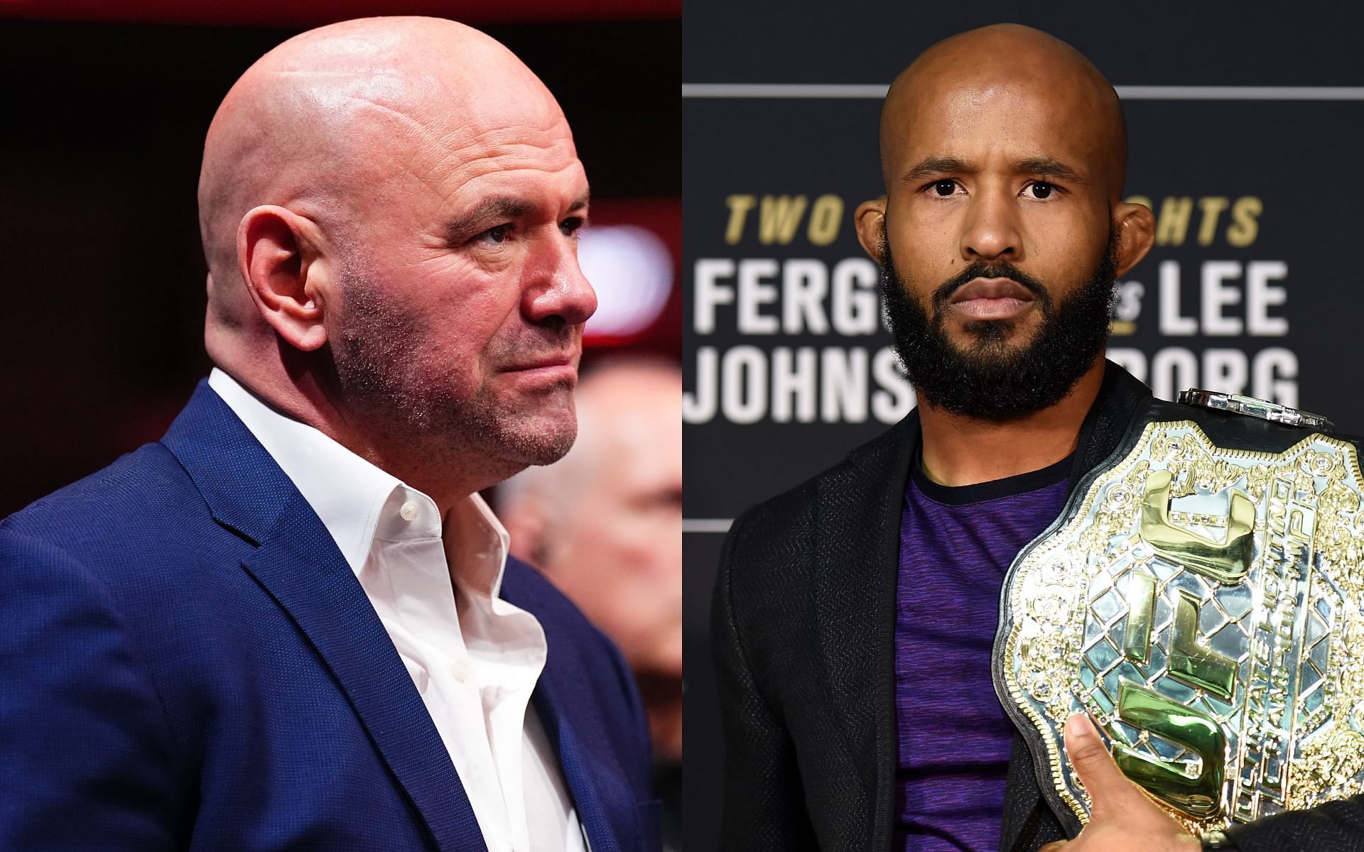 Demetrious Johnson (right) talks about Dana White (left). [Image courtesy: Getty Images] 