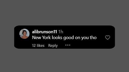 Ali Brunson comments on Jordyn Woods' IG post. (Credits: @jordynwoods/Instagram)