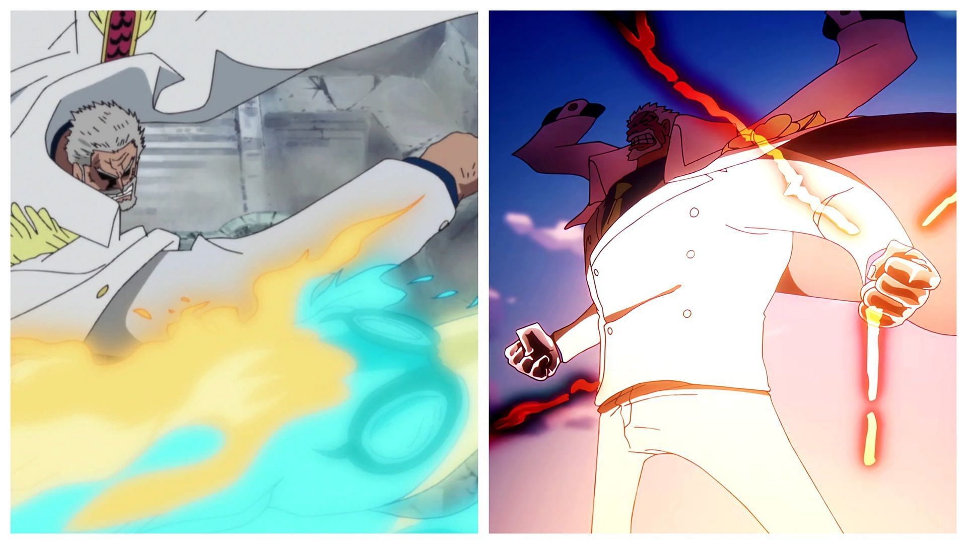 Garp&#039;s Haki as depicted before and after the timeskip (Image via Toei Animation)