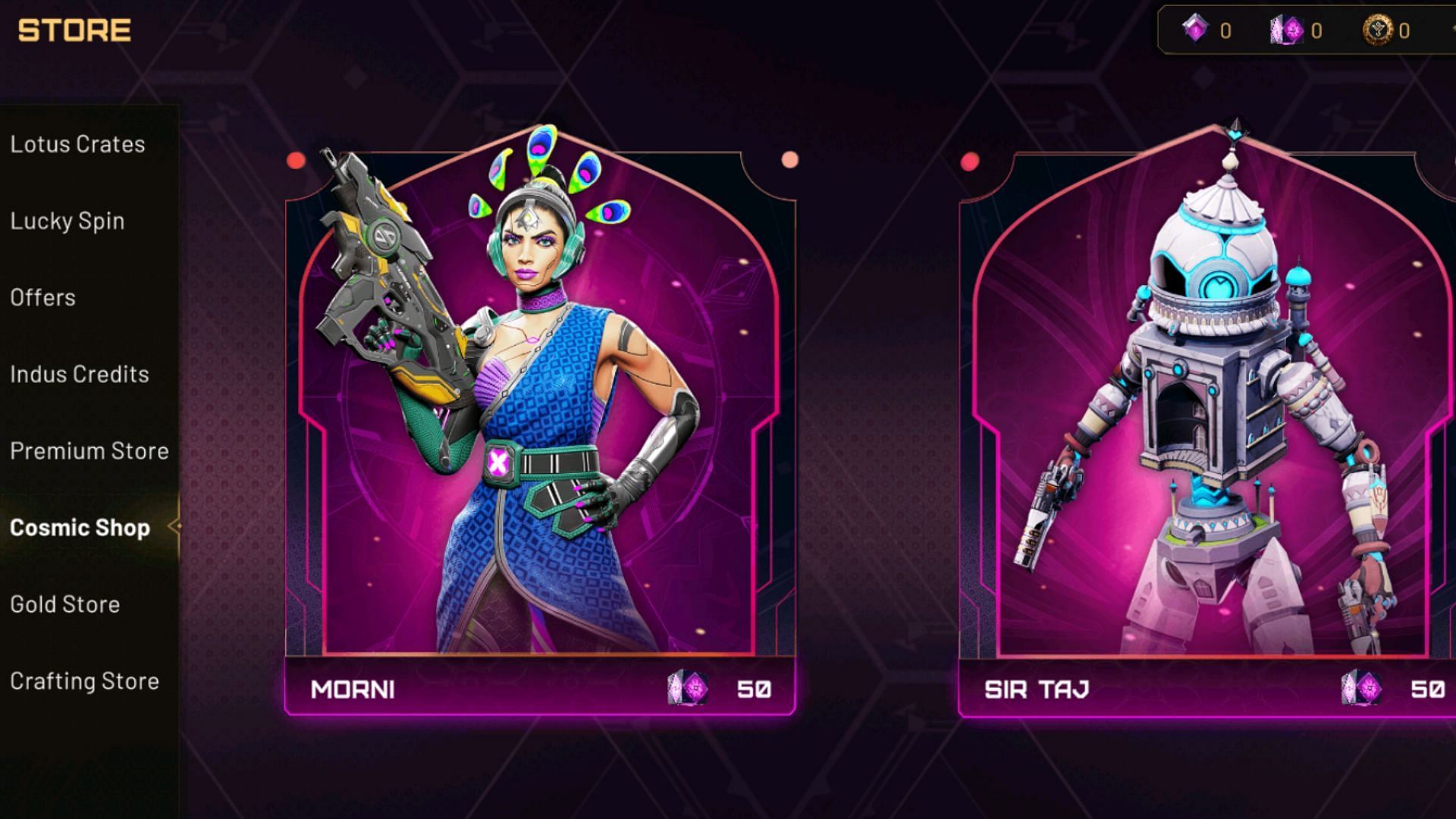 Indus Battle Royale cosmic store avatars (Image via SuperGaming)