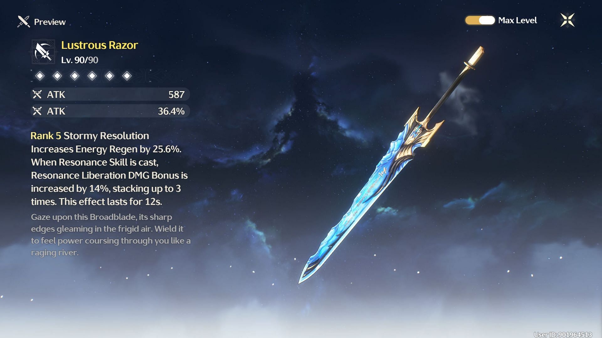 Lustrous Razor stats in Wuthering Waves (Image via Kuro Games)