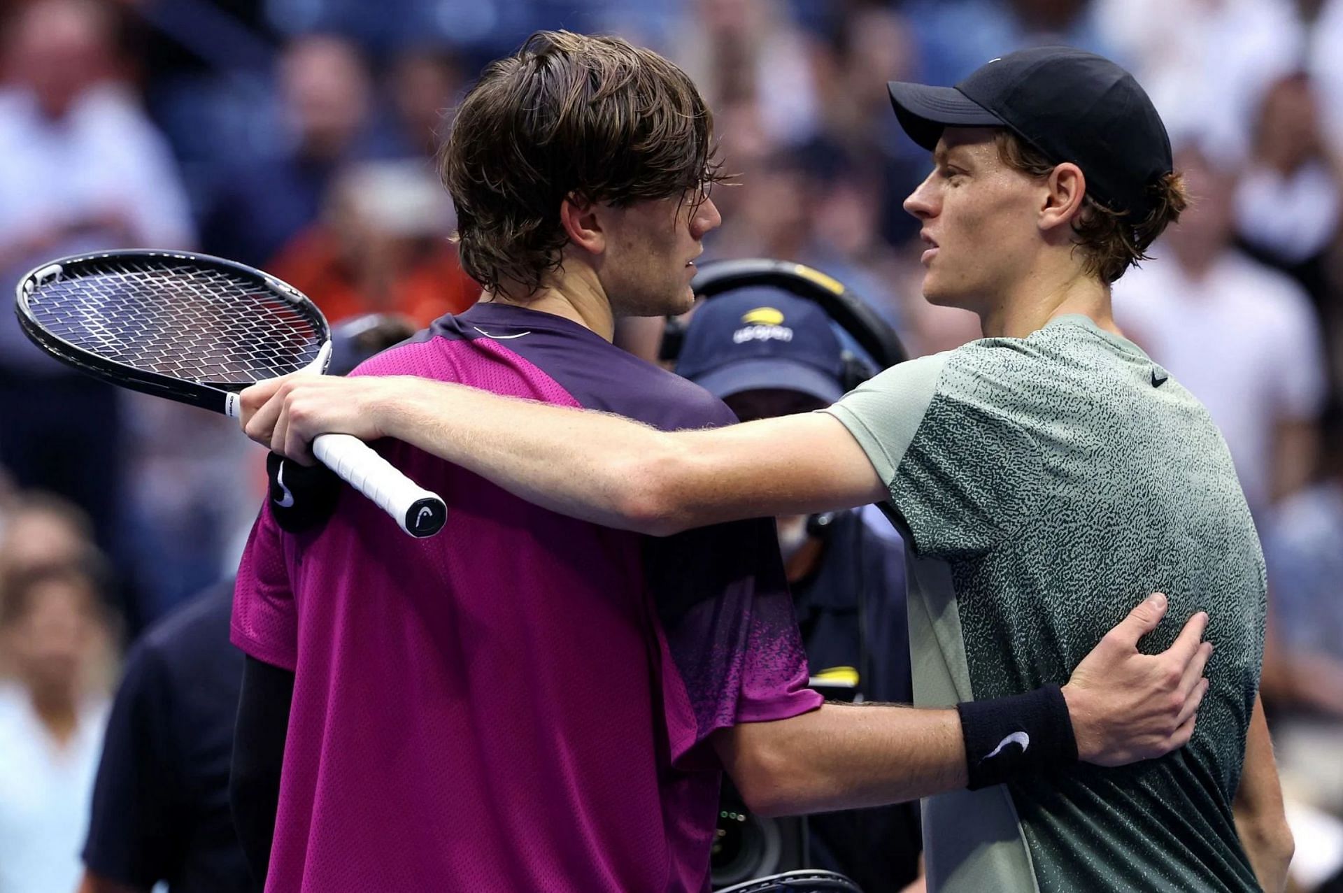 Jack Draper (L) pictured with Jannik Sinner (R) at the 2024 US Open - Image Source: Getty