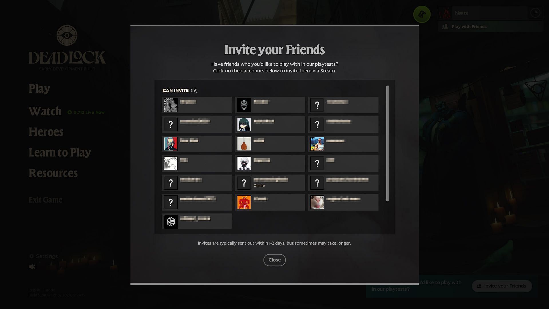 Deadlock invitation window (Image via Valve)