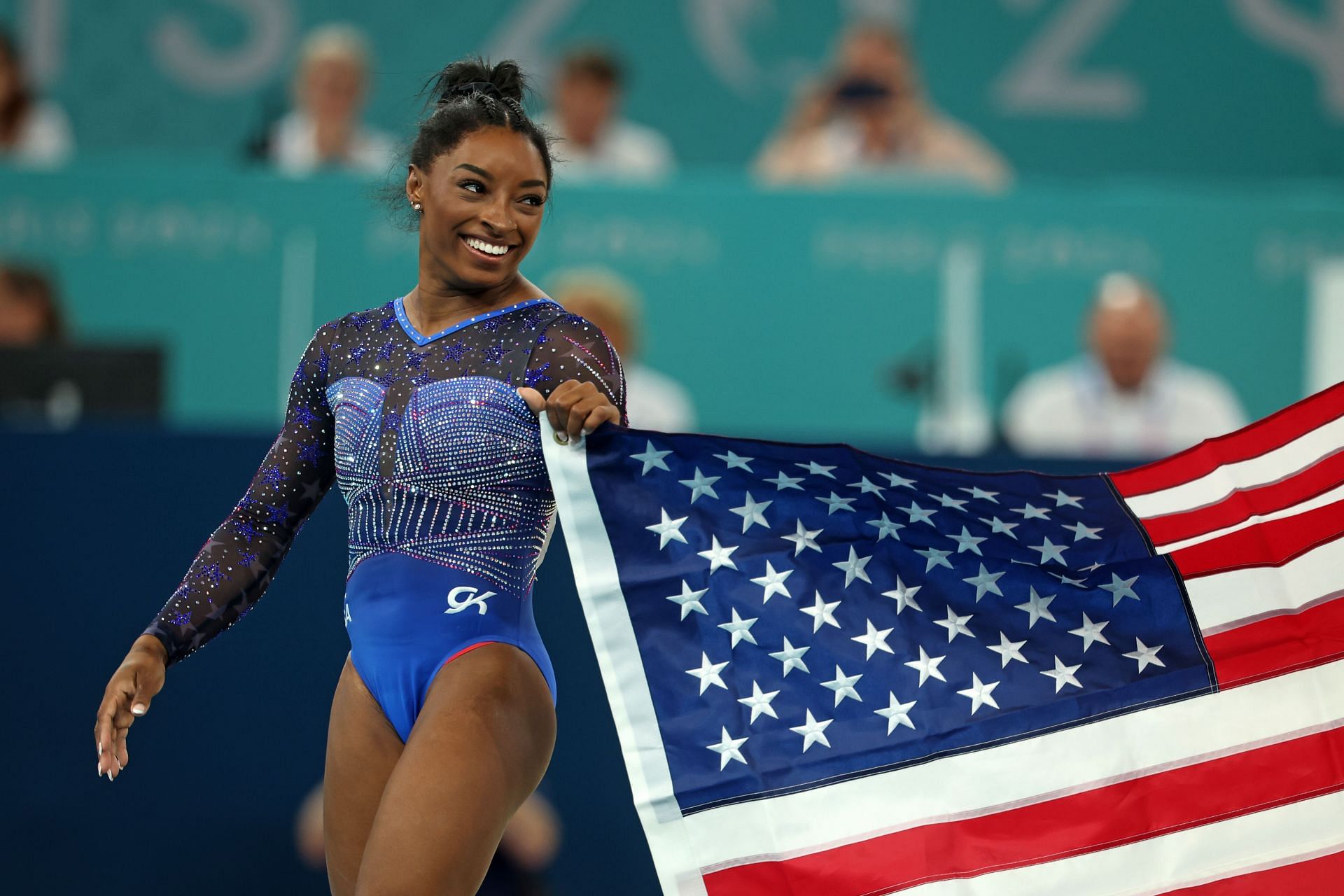 Simone Biles at Paris Olympics. (Photo by Stefan Matzke - sampics/Getty Images)