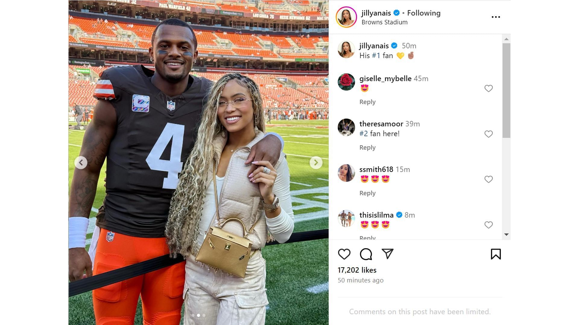 Deshaun Watson&#039;s girlfriend Jilly Anais hypes QB before Week 7 game [Image credit: @jillyanais IG]