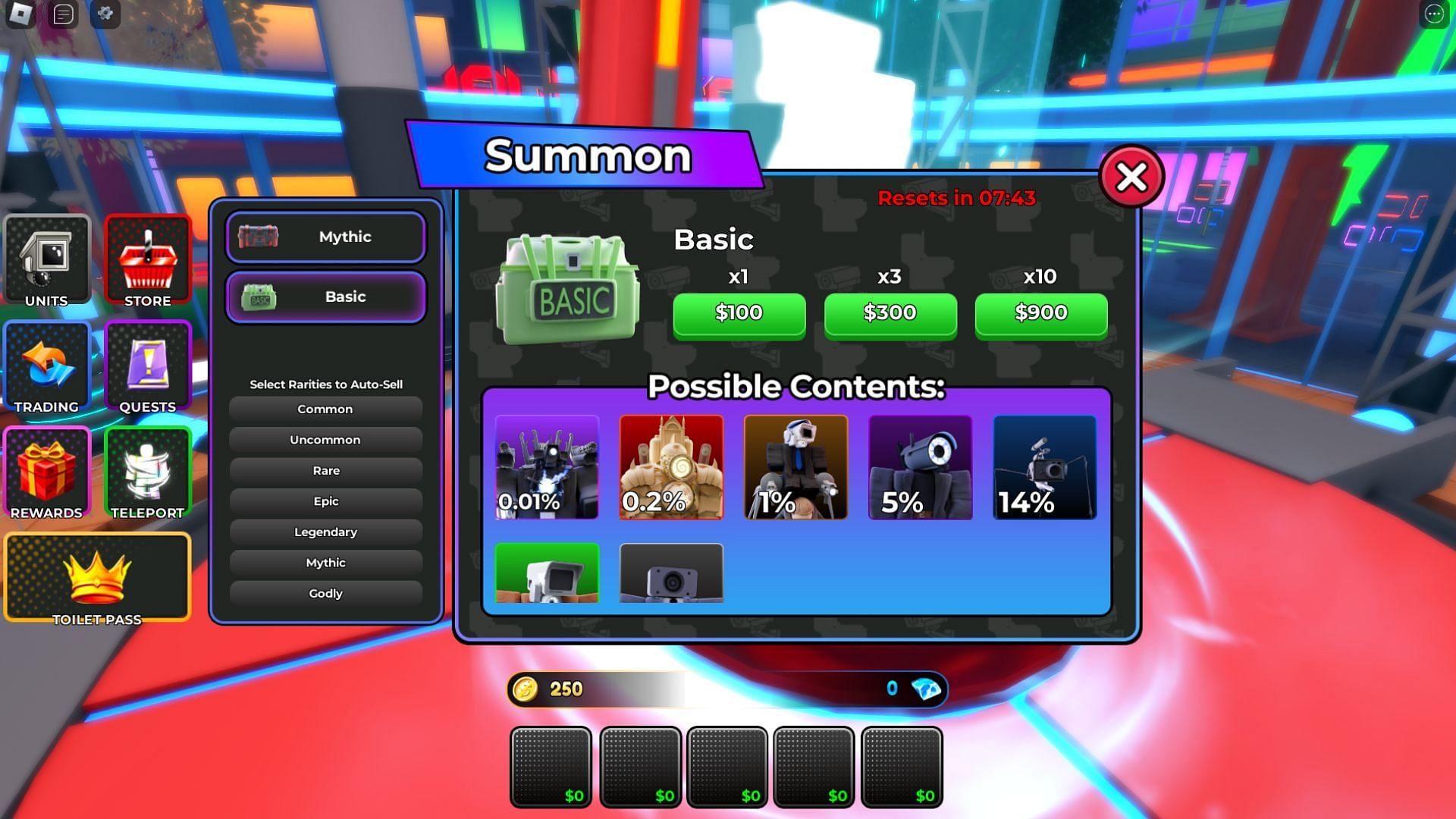 You can summon new units from the Summon section (Image via Roblox)