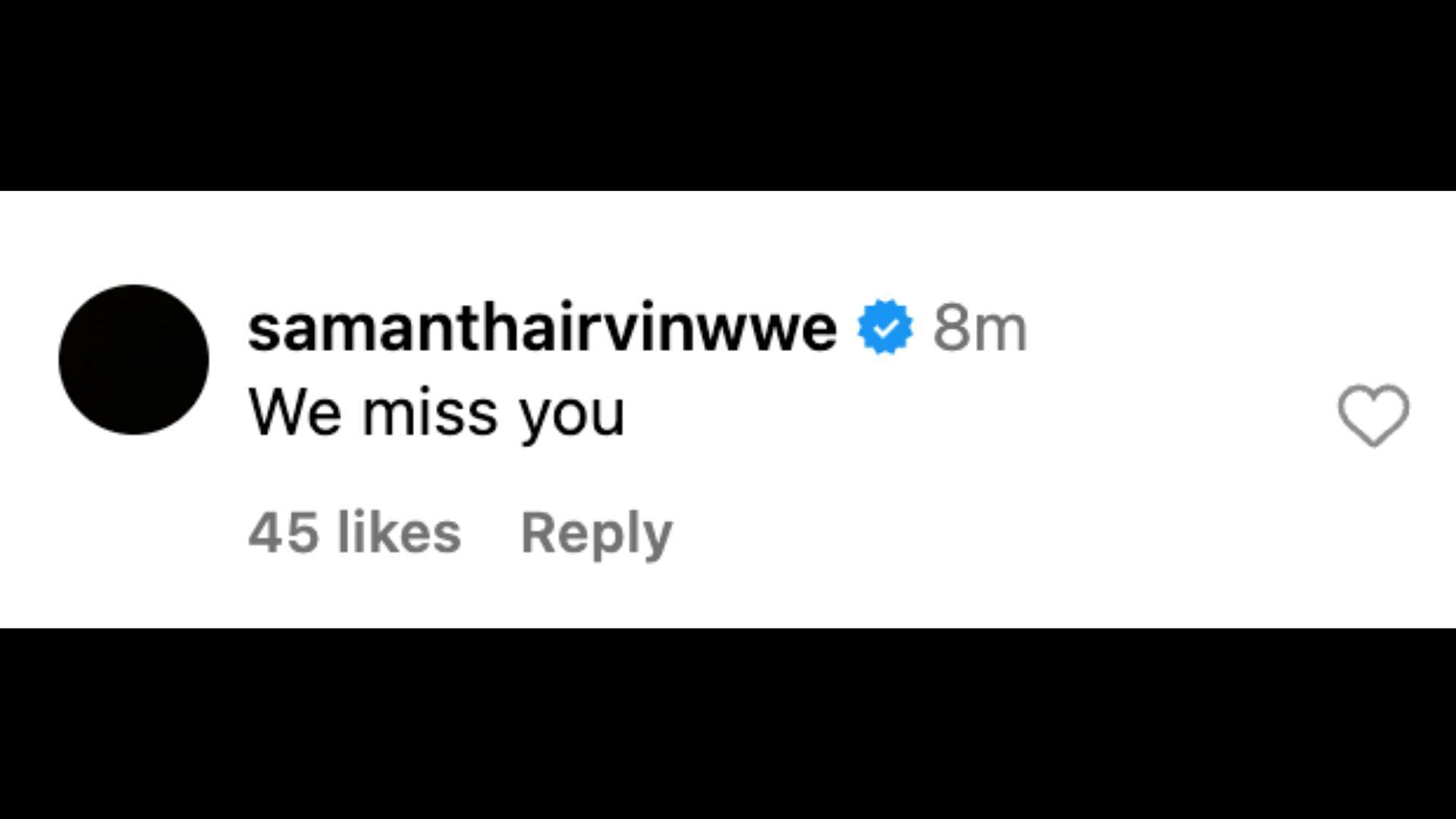 Irvin sends a message to Lynch on Instagram. [Screengrab from Becky's recent post's comment section]