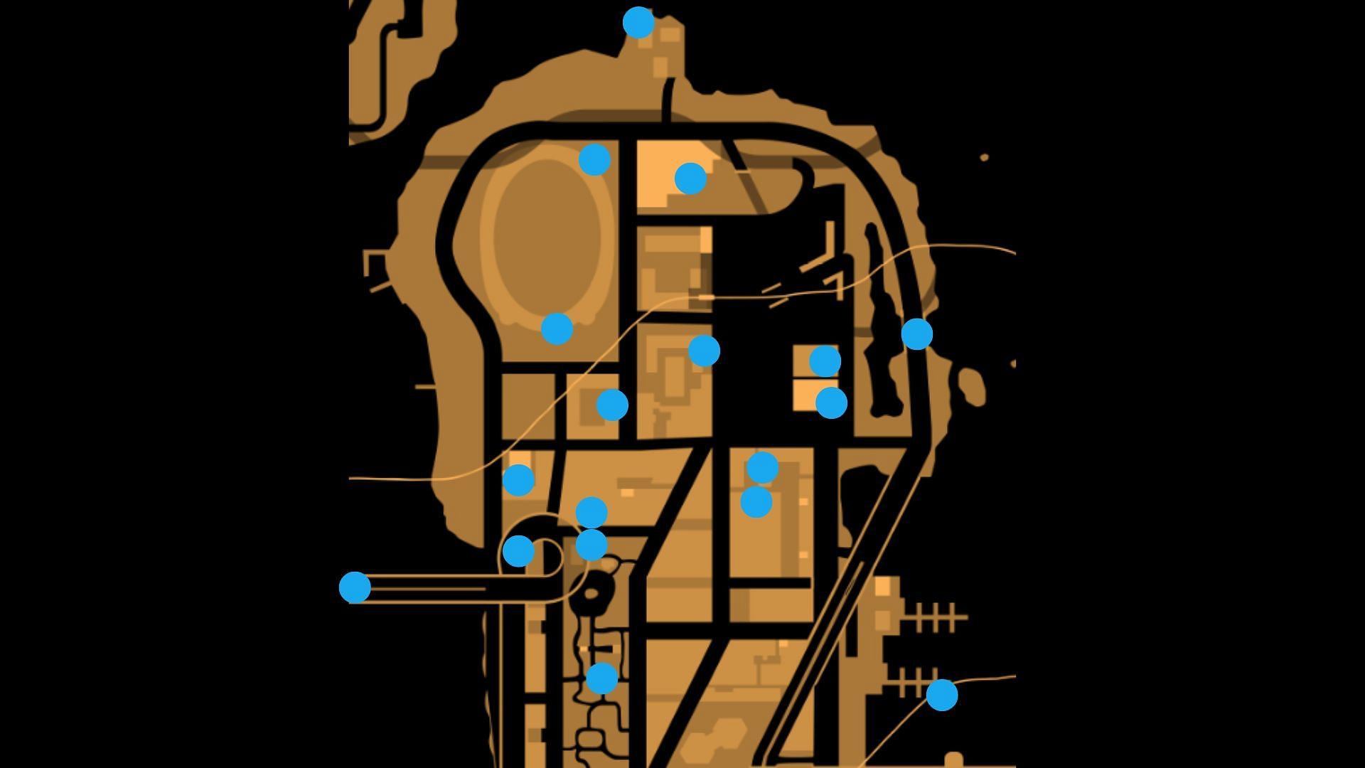 Hidden Package locations in Staunton 1/2 (Image via Rockstar Games || Map Genie)