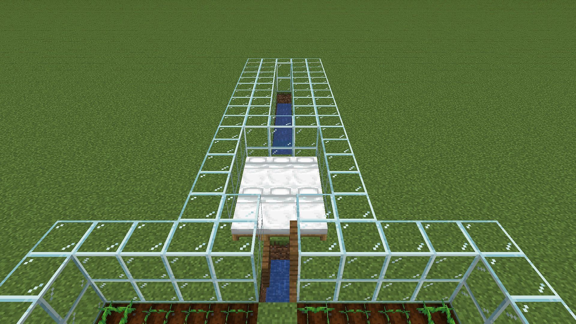 Encase the entire area with glass blocks to prevent hostile mobs from attacking the farm (Image via Mojang Studios)