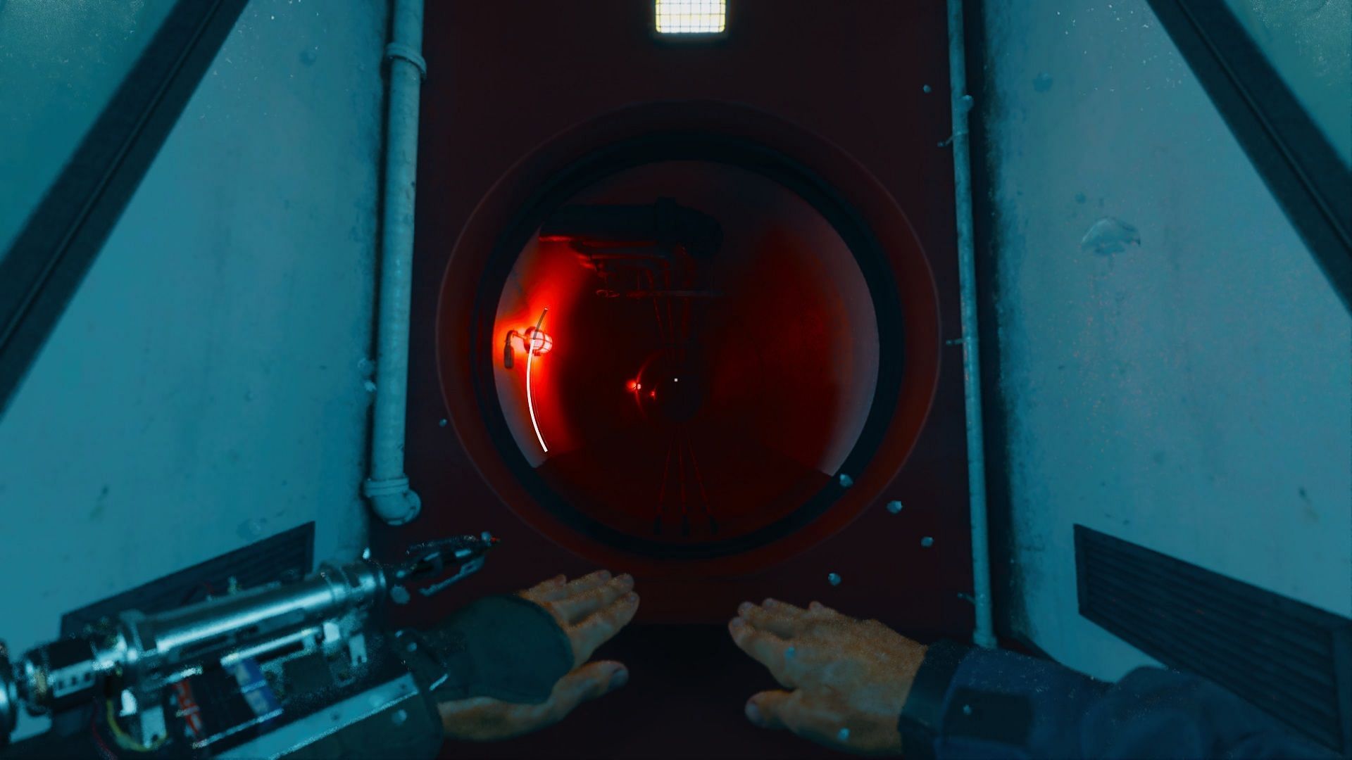 Swimming through the red tunnel in the mission, &quot;Emergence,&quot; in Black Ops 6 (Image via Activision)