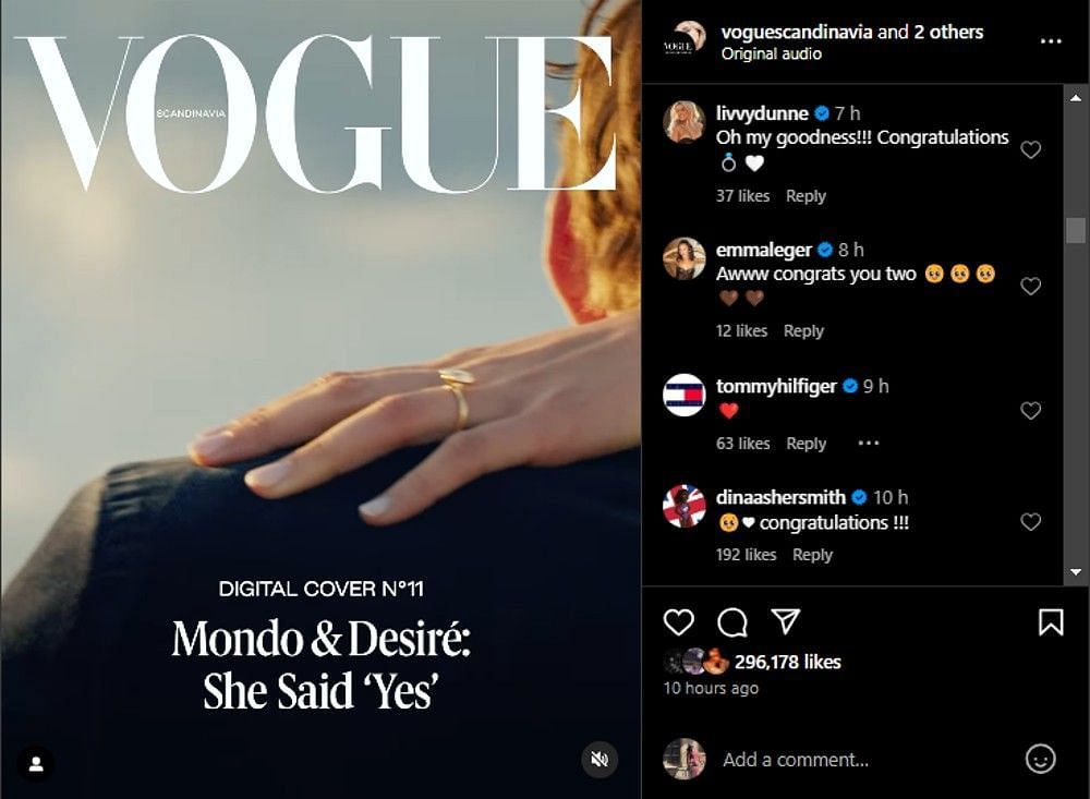 Screenshot of Vogue Scandinavia&#039;s Instagram post.