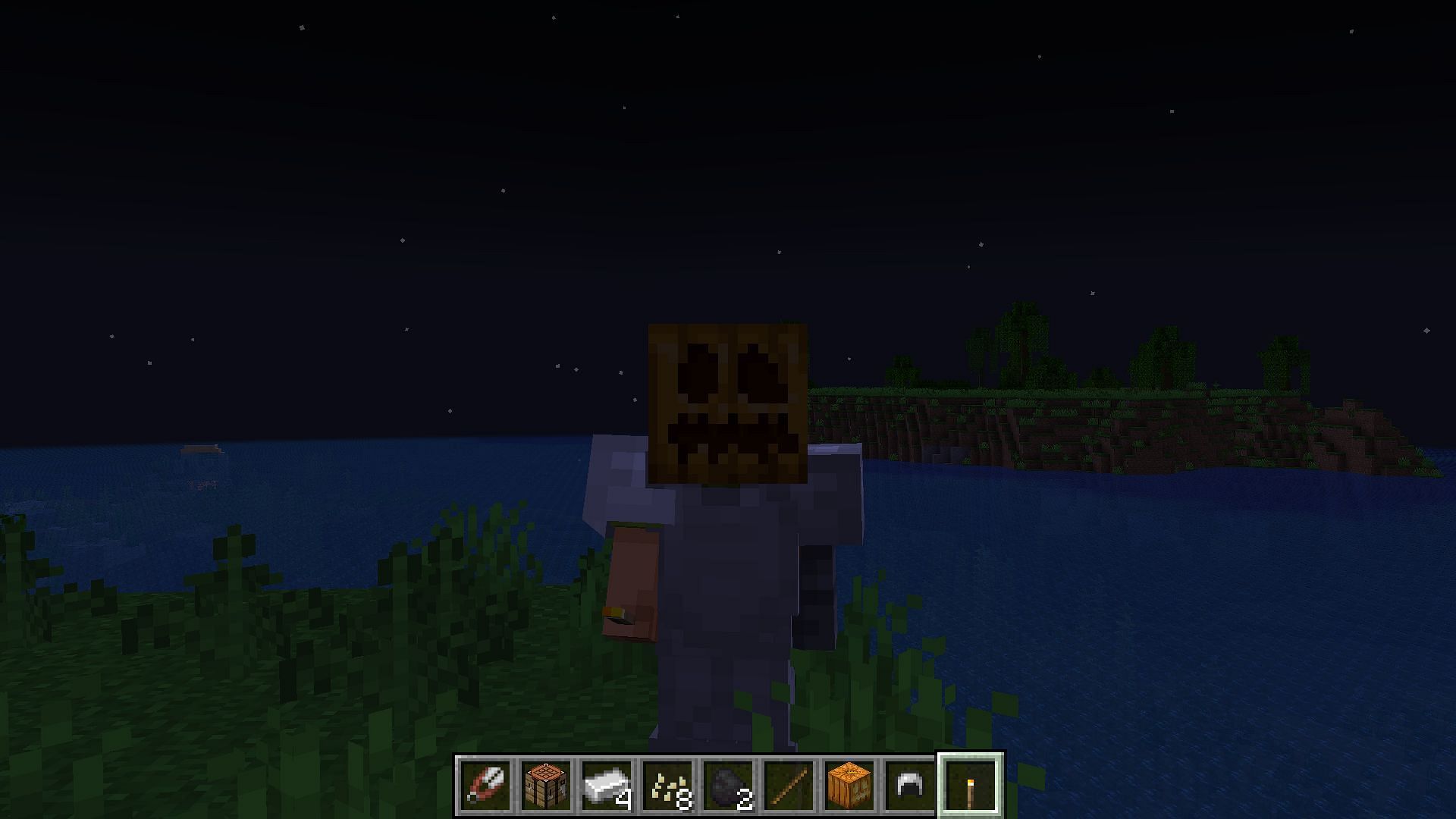 Use the carved pumpkins as a functional helmet (Image via Mojang Studios)