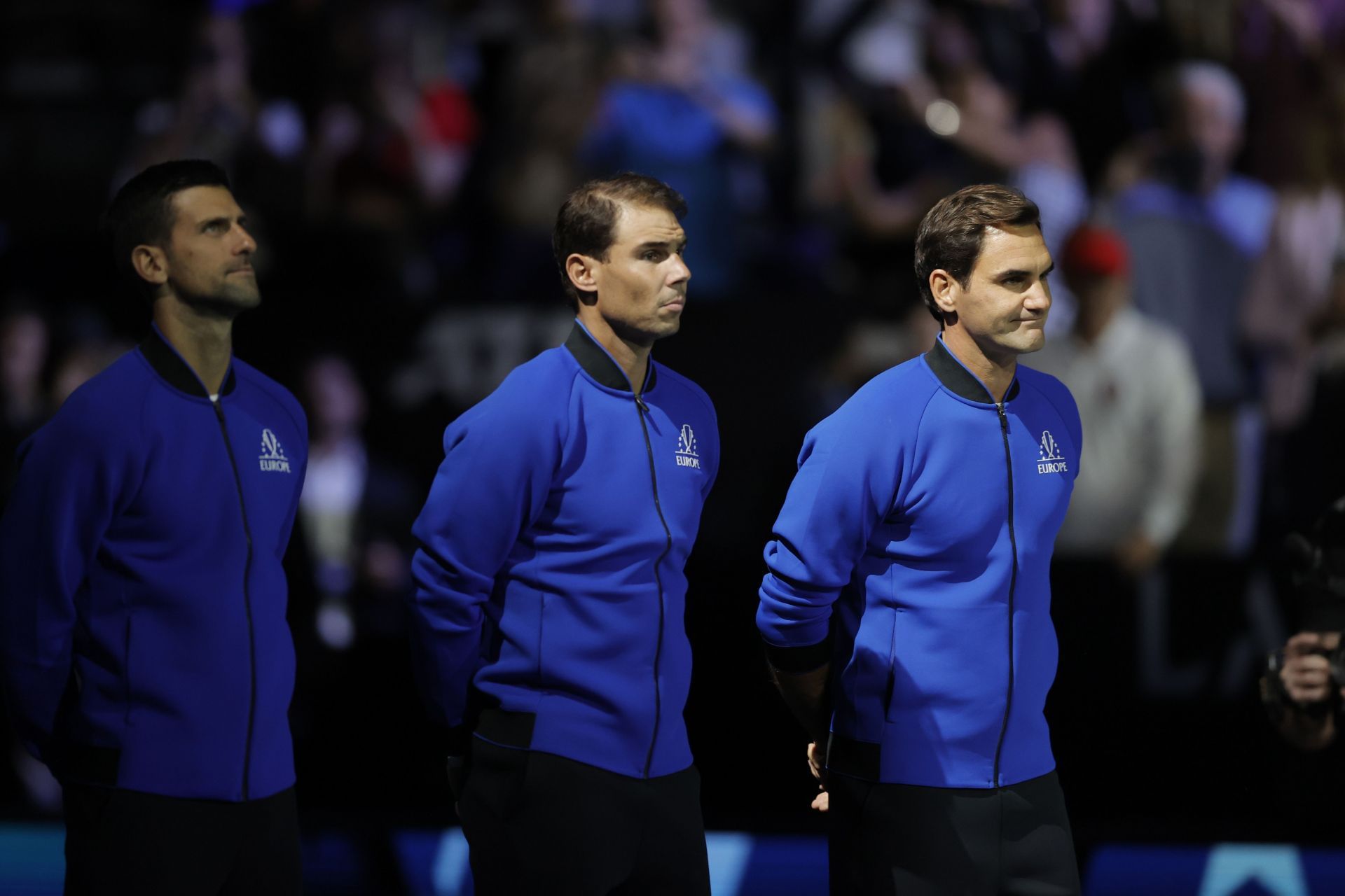 (L-R) Novak Djokovic, Rafael Nadal and Roger Federer at Laver Cup 2022 (Image: Getty)