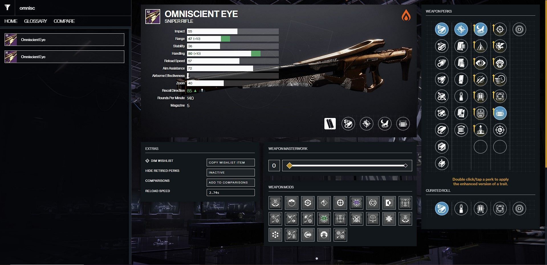 Omniscient Eye PvP god roll (Image via Bungie/D2Gunsmith)