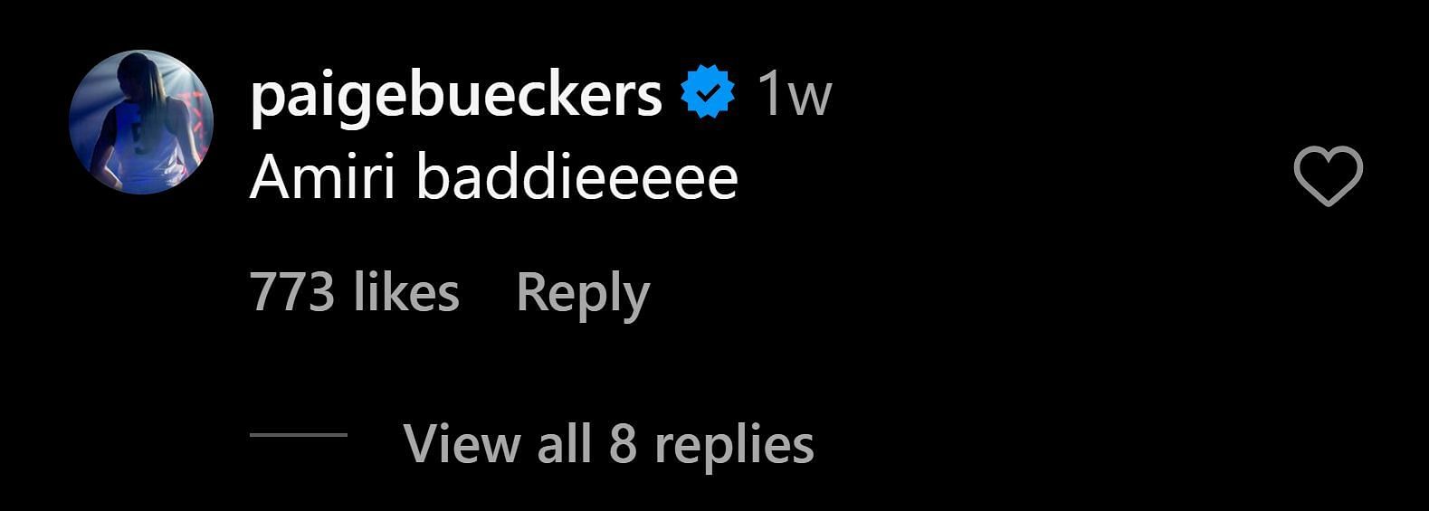 Paige Bueckers commented on Nika&#039;s IG post