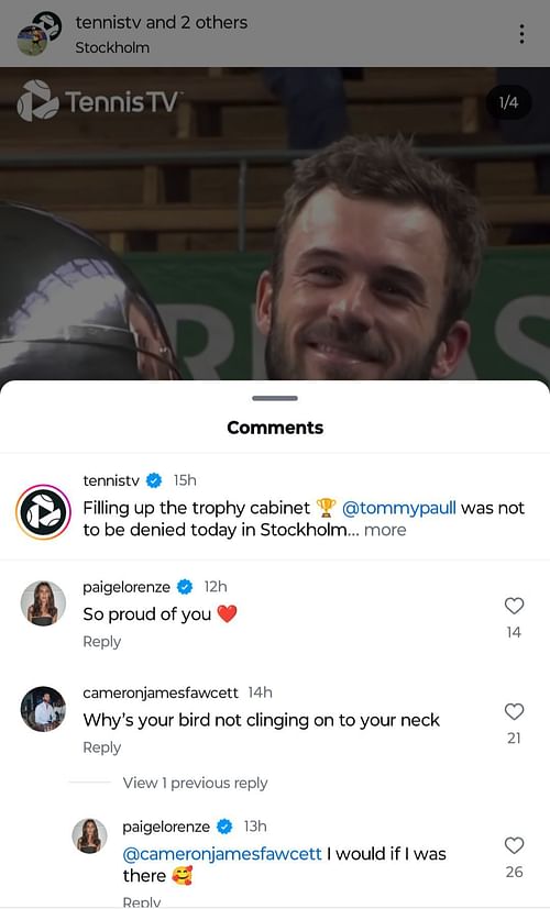 Tommy Paul's girlfriend Paige Lorenze on Instagram