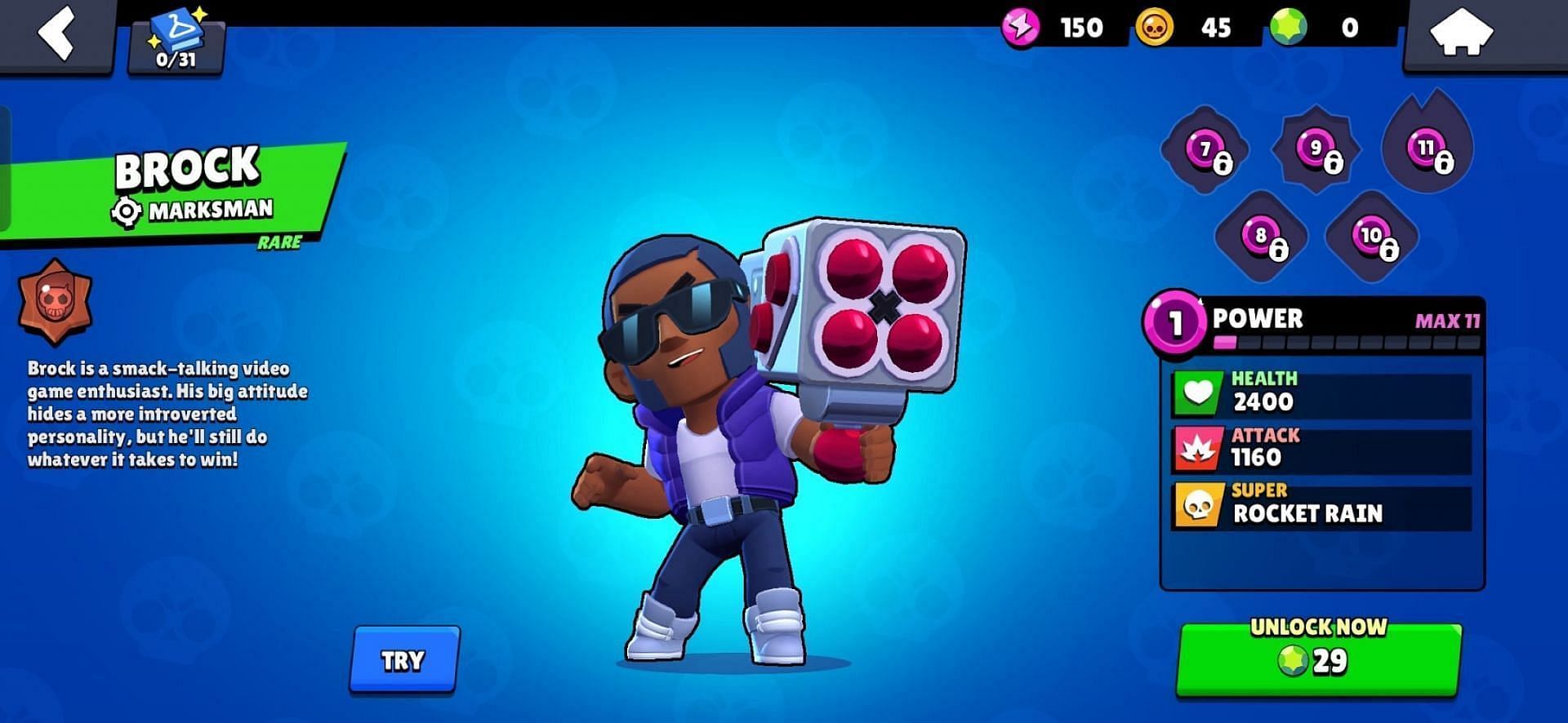 Once that is unlocked, it is all about optimizing Brock and choosing the right loadout for him (Image via Supercell)