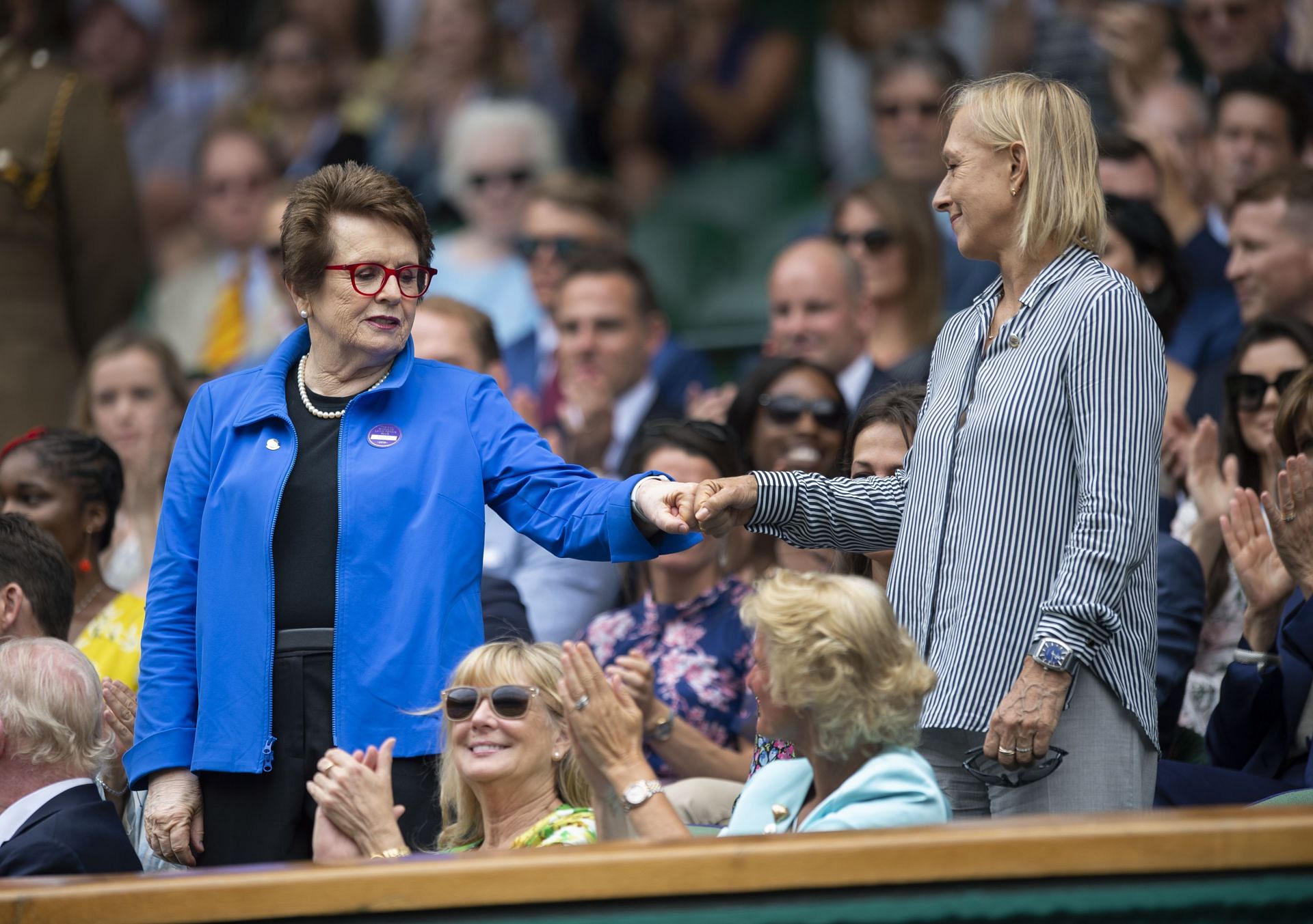 Billie Jean King and Martina Navratilova fist pump at Wimbledon 2019 (Image: Getty)