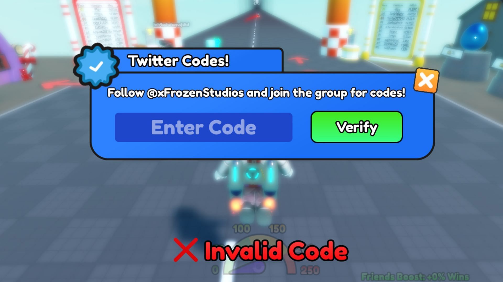 Speed Race invalid code issue (Image via Roblox)