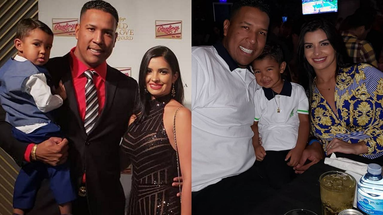 Salvador Perez with his son and wife